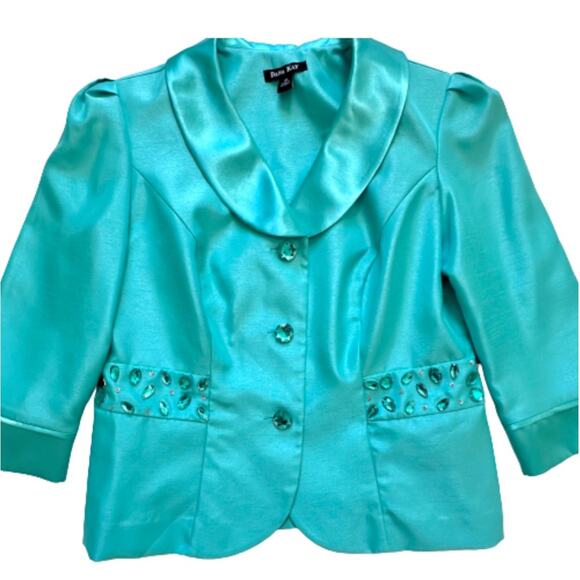Dana Kay Blazer Jacket Dressy Formal Teal Blue Embellished 3/4 Sleeve Size 10 - Picture 8 of 12